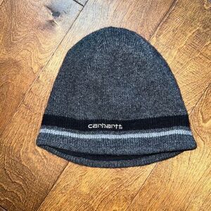 Carhartt Wool Knit Beanie Fleece Lined One Size Charcoal Gray Black